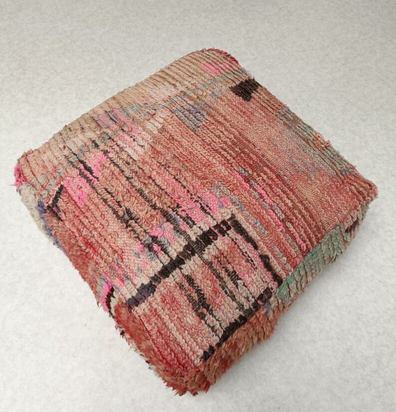 il_794xN.3346345918_fdwp.jpg Moroccan Kilim Pouf, Handwoven Square pouf, Bohemian Decor - Image 1