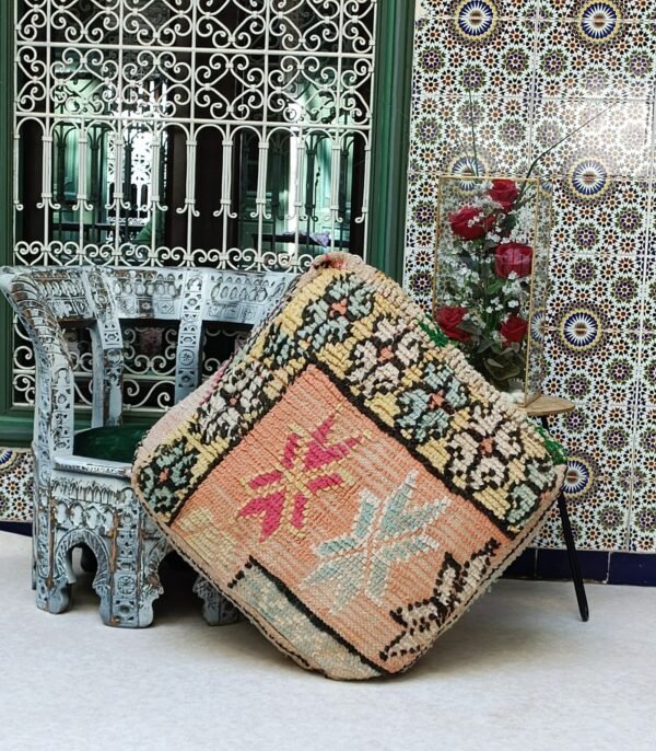 Moroccan vintage Floor Cushion, Moroccan Pouf, Unique vintage Floor Pillow 1.96 x 1.96 x 0.65 FT / 60 x 60 x 20 cm