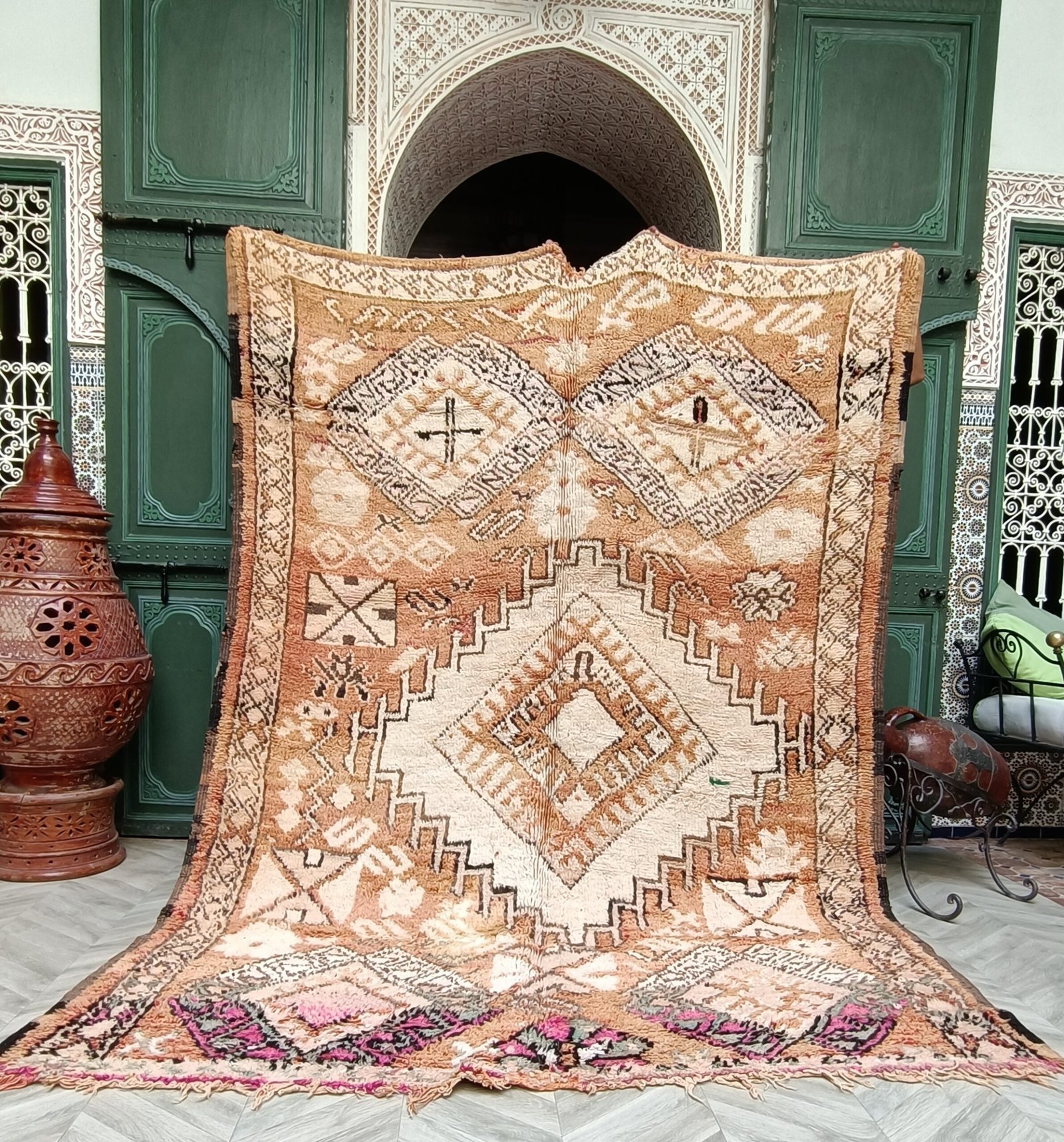 3-1-scaled-1 Moroccan rug Hand knotted Beni ourain rug Berber wool rug Handmade rug 8.43 x 6.66 Feet / 257 x 203 cm - Image 1