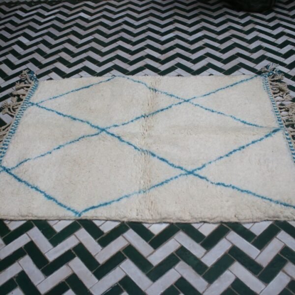 Blue & White Beni Ourain Rug – Moroccan Shag Bedroom Rug
