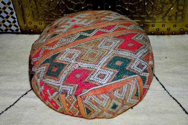 Moroccan kilim boujaad pouf, Large floor,Cercle pouf, Handmade Moroccan poof 100% kilim wool 60 x 22 cm