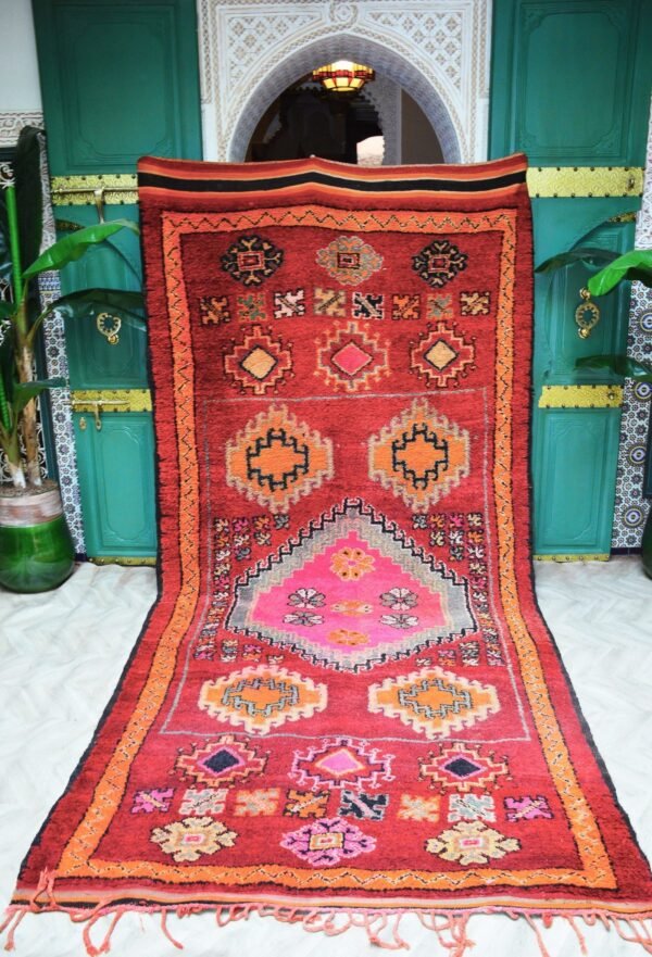 vintage colorful moroccan rug, vintage Boujad rug, rug old moroccan, berber carpet 398 x 177 cm