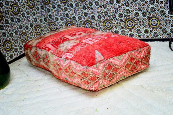 Handmade Moroccan Kilim Pouffe,Big Size, 100% Wool, Vintage Style, footrest pillow