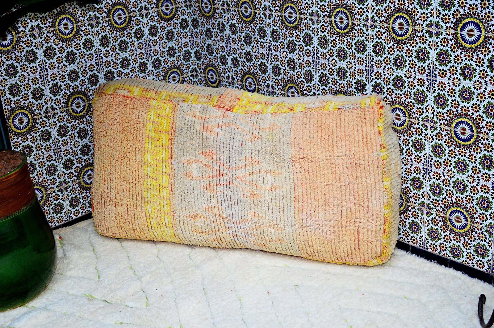 DSC_0563-1 Handmade Moroccan Kilim Pouffe,Big Size, 100% Wool, Vintage Style, footrest pillow - Image 1