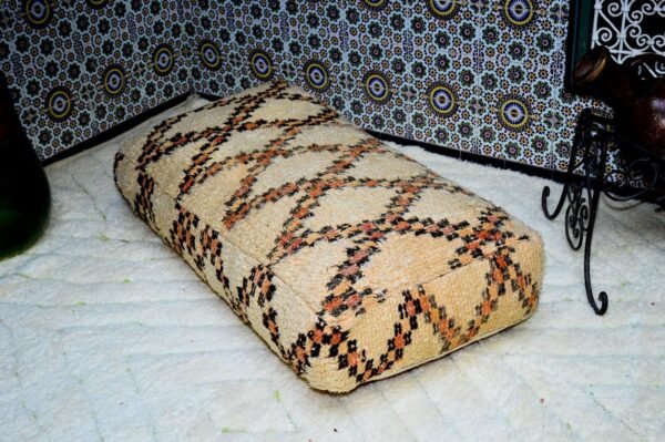 Handmade Moroccan Kilim Pouffe,Big Size, 100% Wool, Vintage Style, footrest pillow