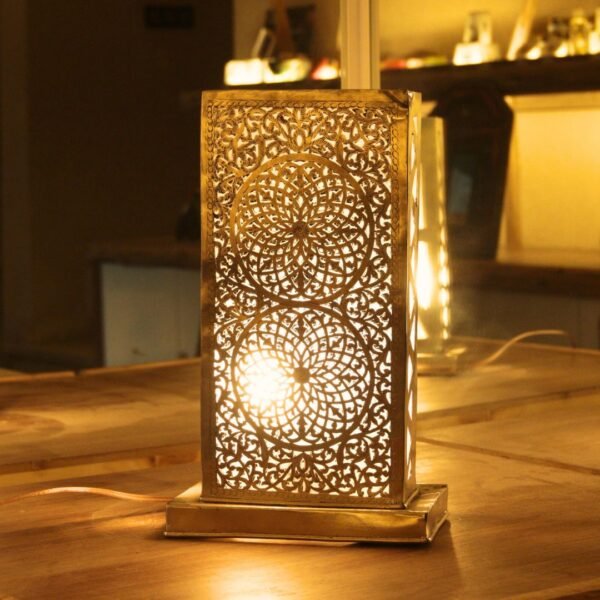 Handmade Moroccan Brass Table Lamp – Small Bedside