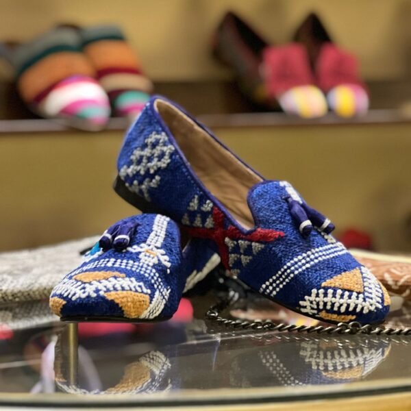Moroccan Kilim Slippers BLue