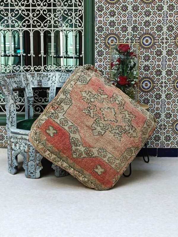 Fabulous Floor cushion, Handmade from Boujad rug - Berber Moroccan Floor cushion, Seat cushion 1.96 x 1.96 x 0.65 FT / 60 x 60 x 20 cm