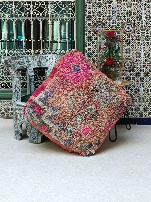 Unique Floor Cushion, Moroccan Pouf Wool berber Cushion, Handmade vintage Pouf 1.96 x 1.96 x 0.65 FT / 60 x 60 x 20 cm