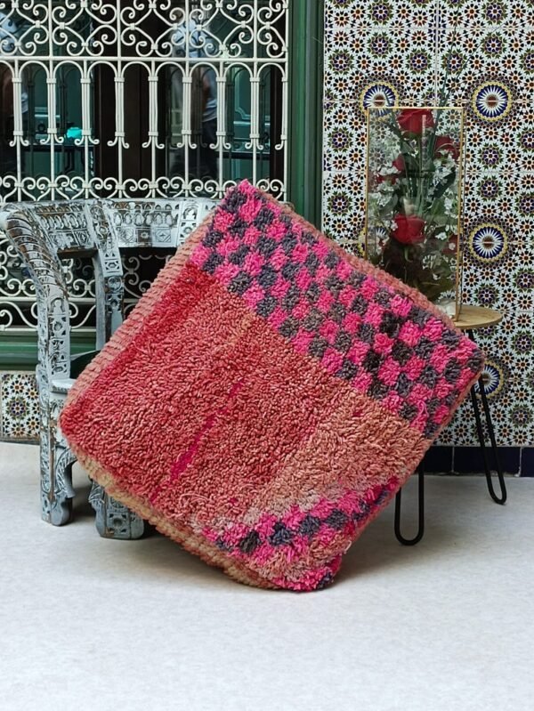 Handmade Moroccan Kilim Pouf, 100% Wool  1.96 x 1.96 x 0.65 FT /  60 x 60 x 20 cm