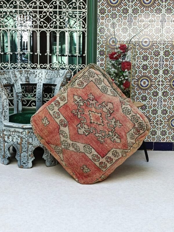 Floor Pouf, Vintage Moroccan Ottoman Pouf, Yoga Meditation Cushion 1.96 x 1.96 x 0.65 FT / 60 x 60 x 20 cm
