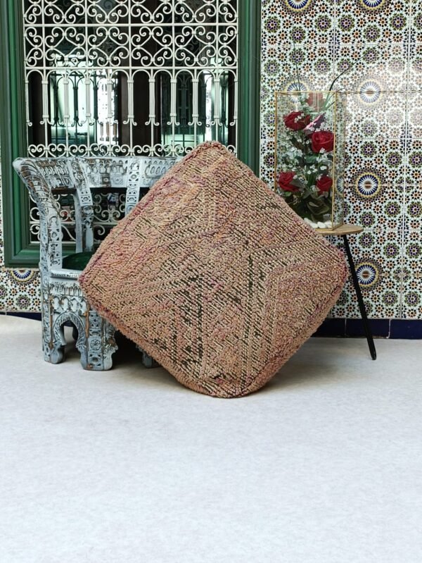Kilim pouf, vintage footrest, Moroccan pouf decor, Embroidered pouf 1.96 x 1.96 x 0.65 FT / 60 x 60 x 20 cm