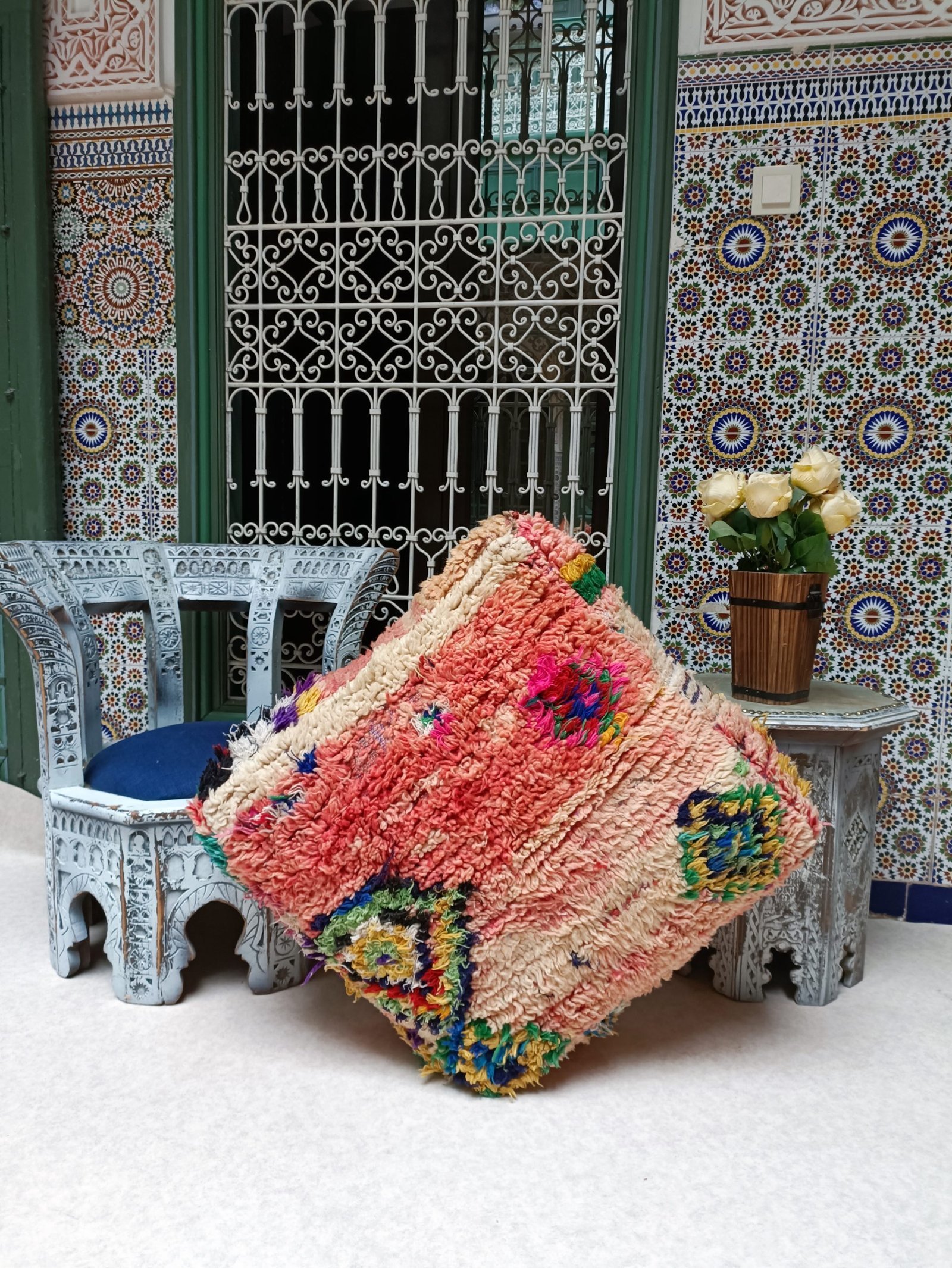 Boujaad Moroccan Pouf – Square Kilim Floor Cushion