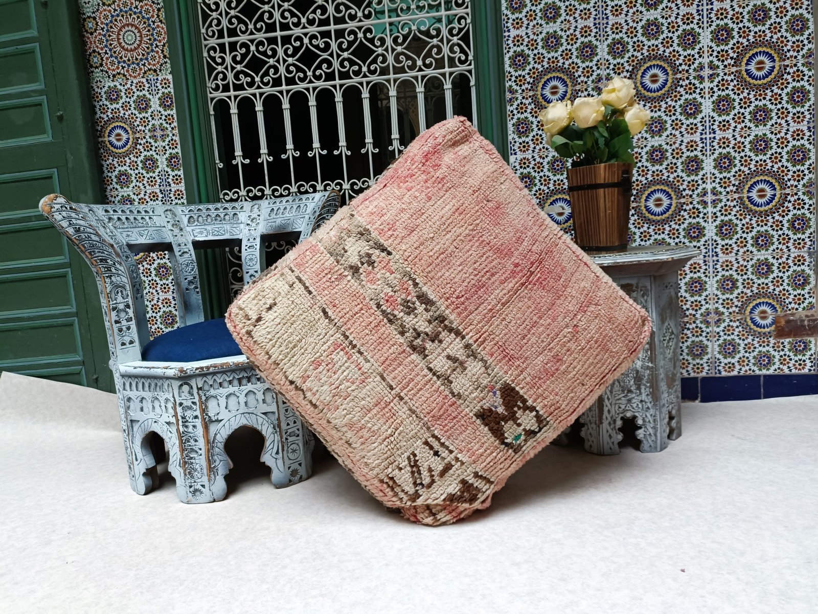 Boujaad Moroccan Pouf – Handmade Kilim Floor Cushion