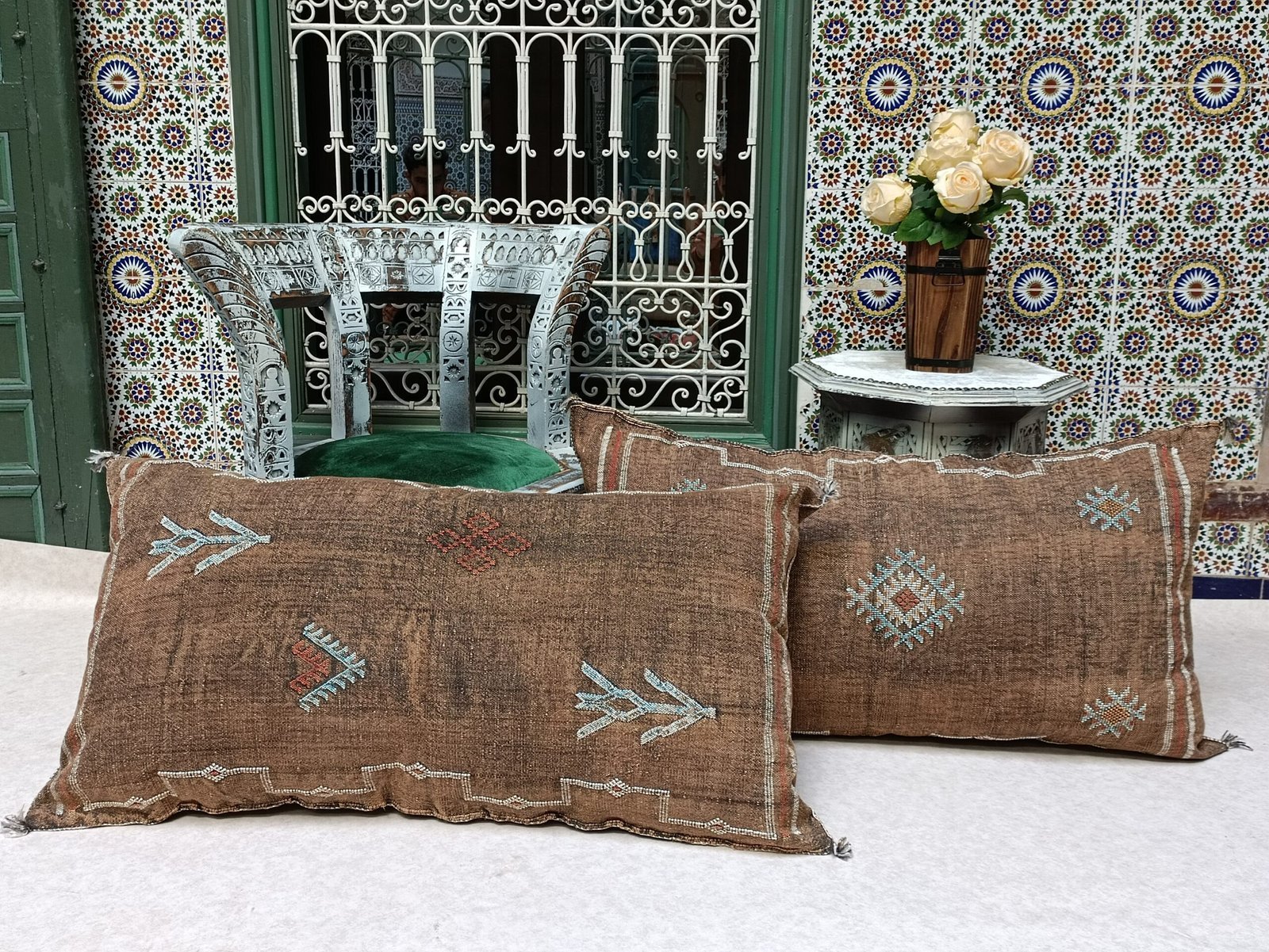 IMG_20211223_130423-scaled-1 Two Large Brown Cactus Silk Cushions Cover - Image 1