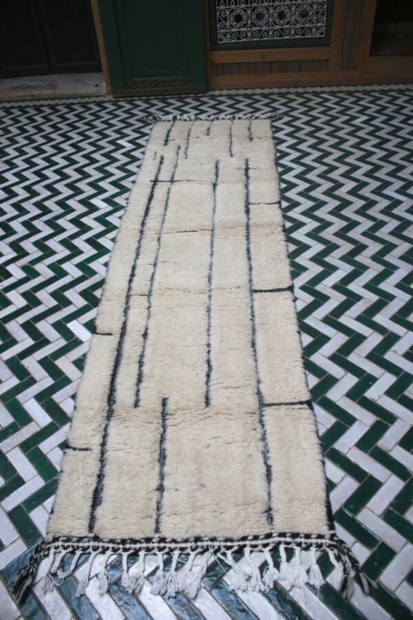 Modern Beni Ourain Runner Rug – 305x81cm Beige & Black