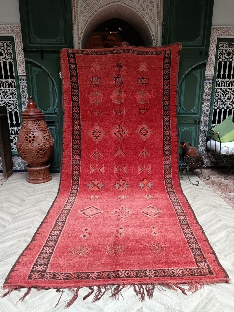 il_794xN.3385496393_iar1 handmade vintage rug, boujaad rug red, berber Bohemian rug 10.66 x 5.41 FT / 325 x 165 cm - Image 1