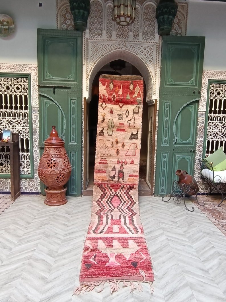 il_794xN.3387196131_40e0 vintage Moroccan hallway, Berber vintage rug, old morocco hallway carpet 12.40 x 2.19 FT / 387 x 67 cm - Image 1