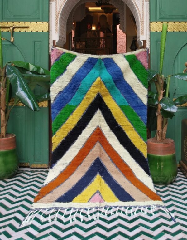 Handmade Azilal Rug – Rainbow Peaks Chevron Pattern (238cm x 152cm)
